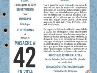 El martes 13 realizan la masacre 42 del año en Colombia