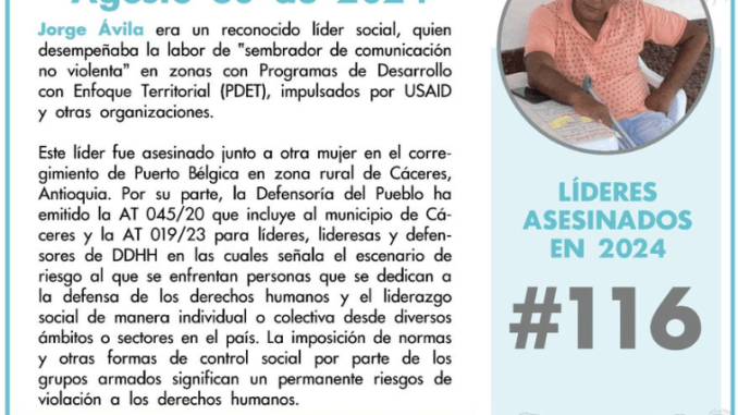 Asesinato 116/2024 en Colombia