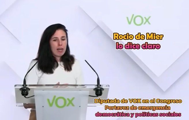 La Diputada en el Congreso Rocío de Mier deja claro el ideario de VOX «en España sobran 7 u 8 millones de personas» La Diputada en el Congreso Rocío de Mier deja claro el ideario de VOX «en España sobran 7 u 8 millones de personas»